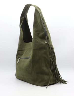 Khaki schoudertas met fringe 7516