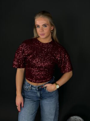 Pailletten tee - bordeaux