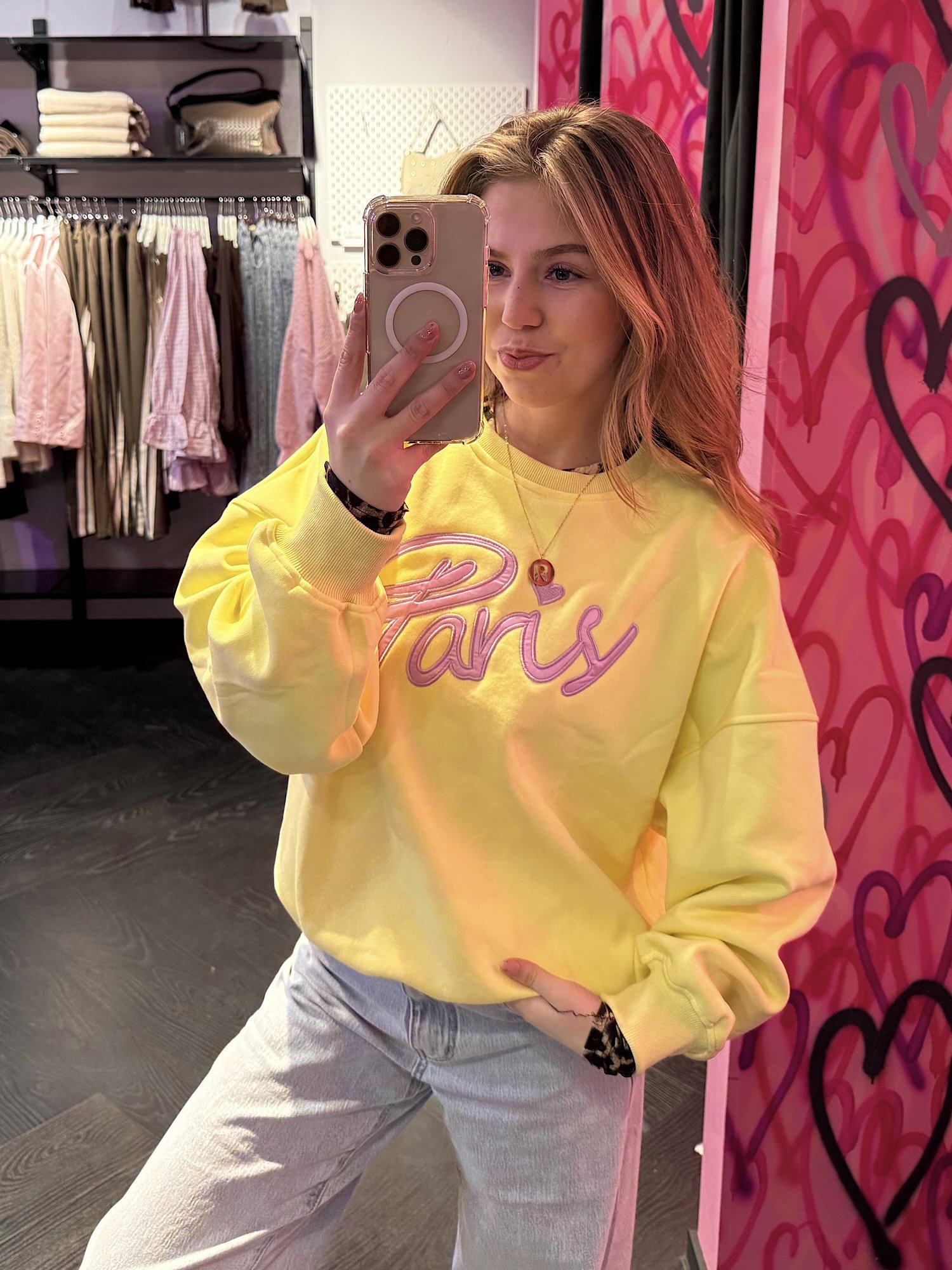 Sweater met fleece Paris - geel