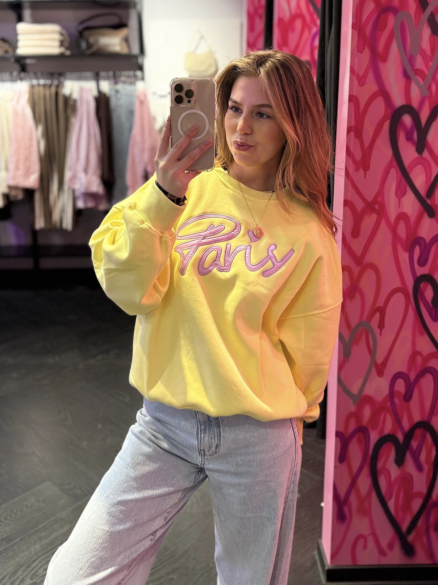 Sweater met fleece Paris - geel