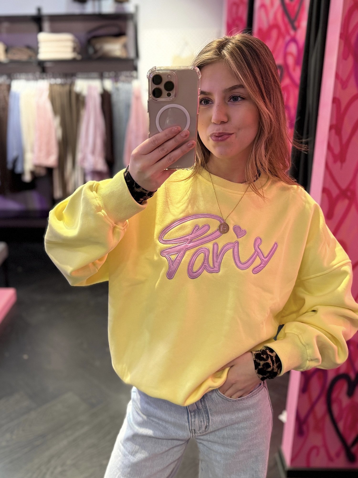 Sweater met fleece Paris - geel