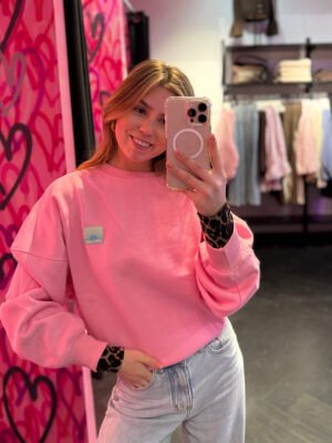 Sweater met patch Amour- roze