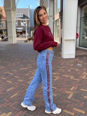 ZM - Blauwe extra tall wide leg jeans bordeaux strepen