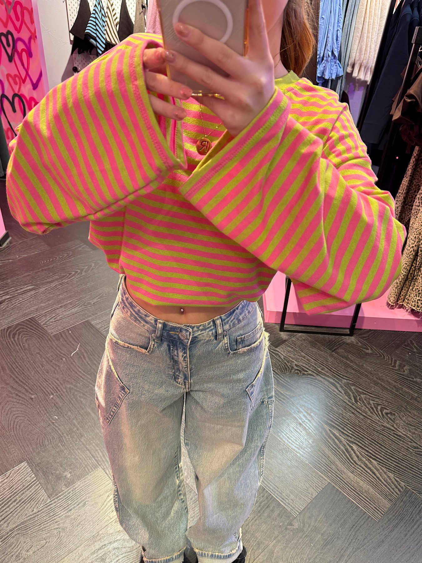 ZM - gestreepte longsleeve - lime/ roze