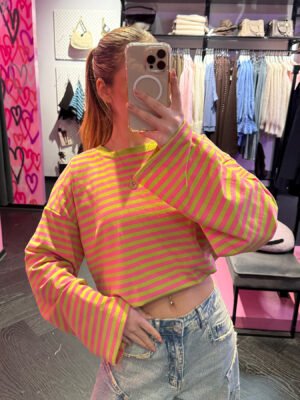 ZM - gestreepte longsleeve - lime/ roze