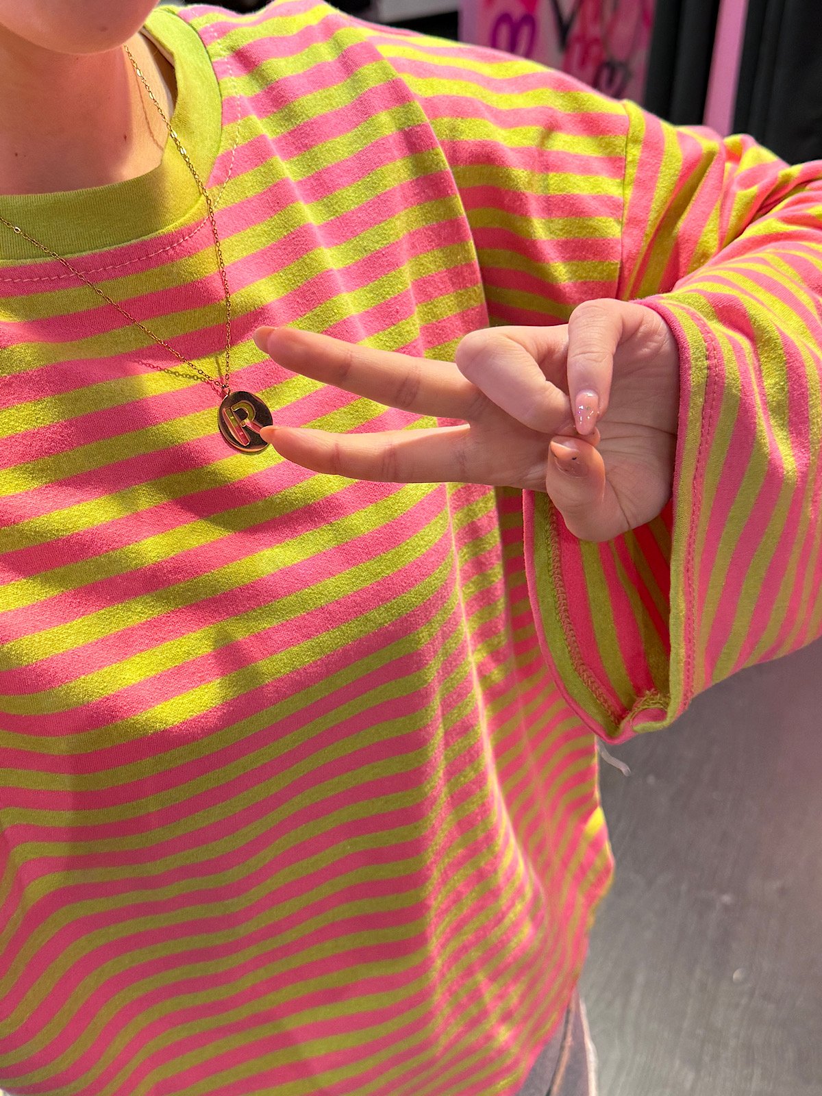 ZM - gestreepte longsleeve - lime/ roze