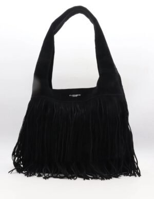 Zwarte schoudertas met fringe 7516