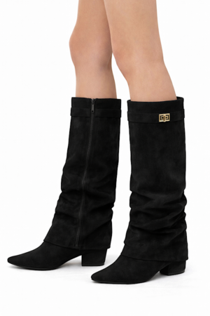 Belted overlay laarzen - zwart