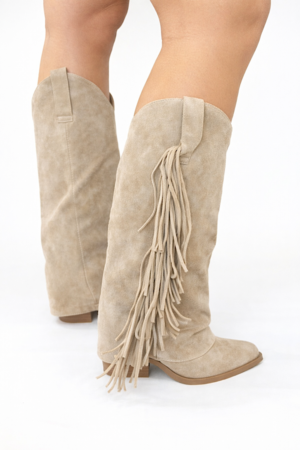 Cowboy laarzen met fringe - taupe