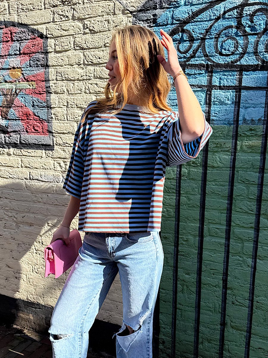 ZM - Gestreept shirt Loua - blauw/ bruin