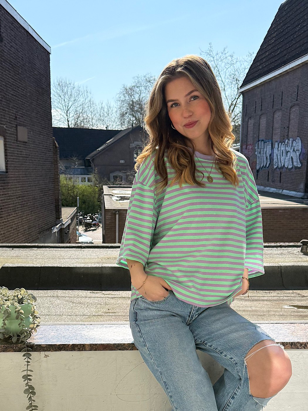 ZM - Gestreept shirt Loua - groen/ lila