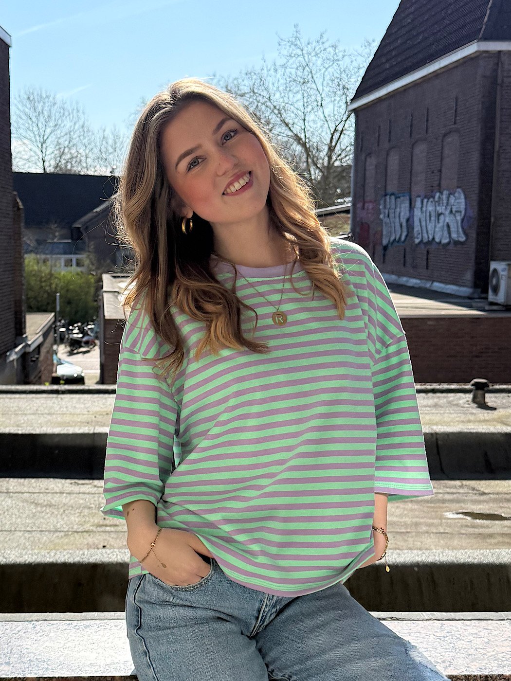 ZM - Gestreept shirt Loua - groen/ lila