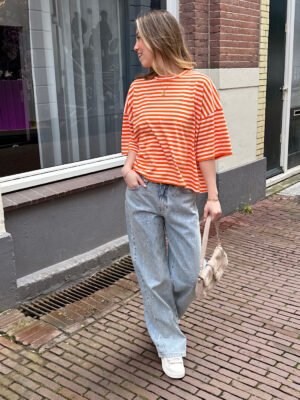 Wide leg jeans met studs Z9189 - blauw