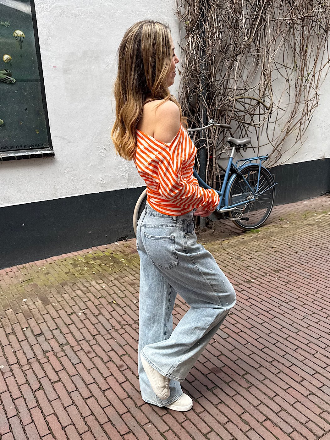 Wide leg jeans met studs Z9189 - blauw