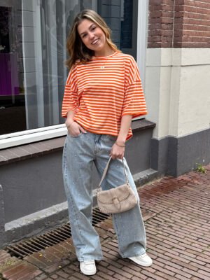 Wide leg jeans met studs Z9189 - blauw
