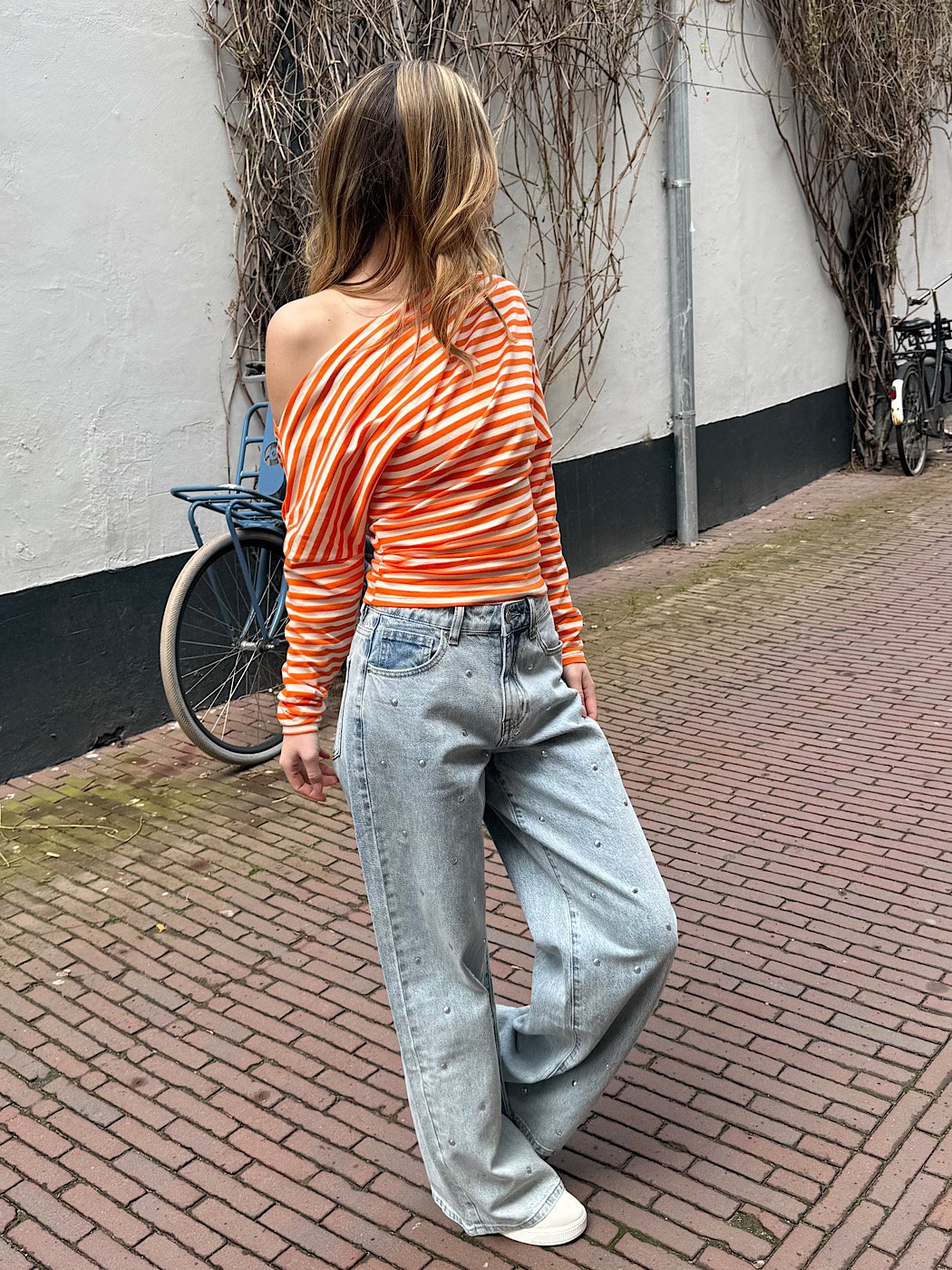 Wide leg jeans met studs Z9189 - blauw