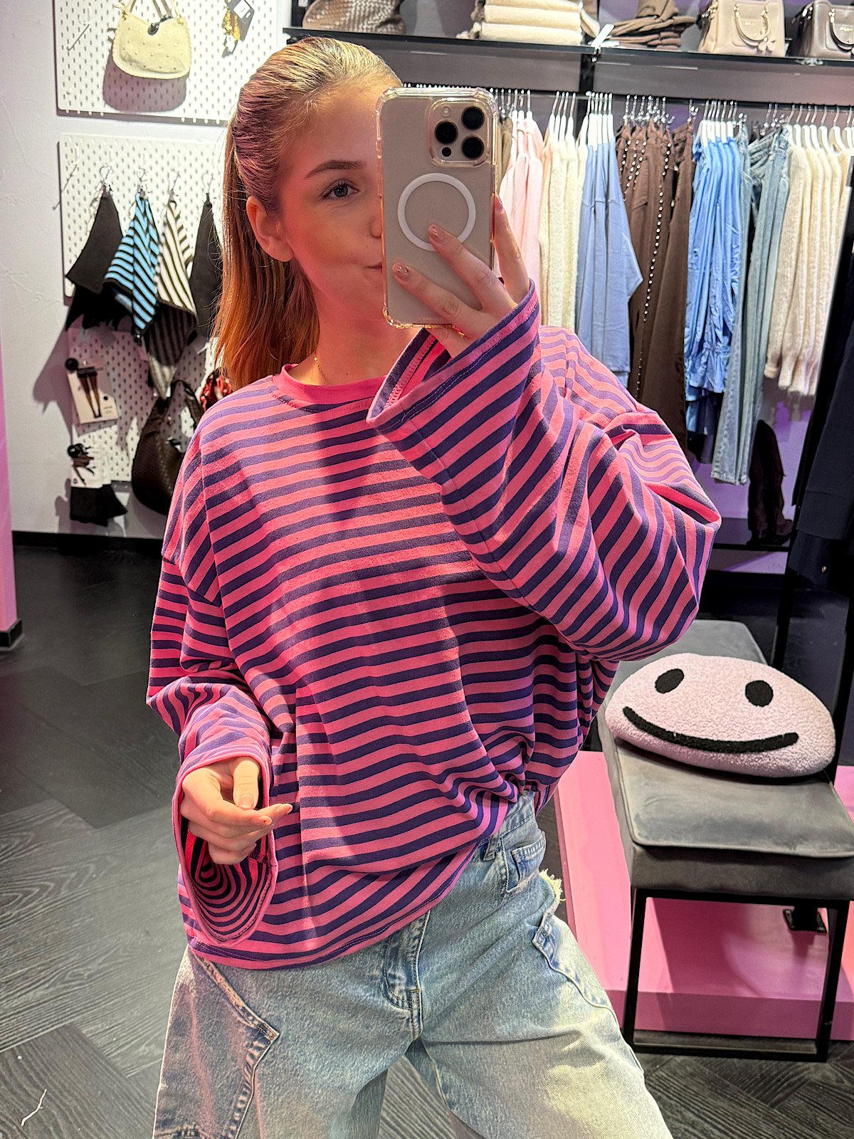 ZM - gestreepte longsleeve - roze/ paars