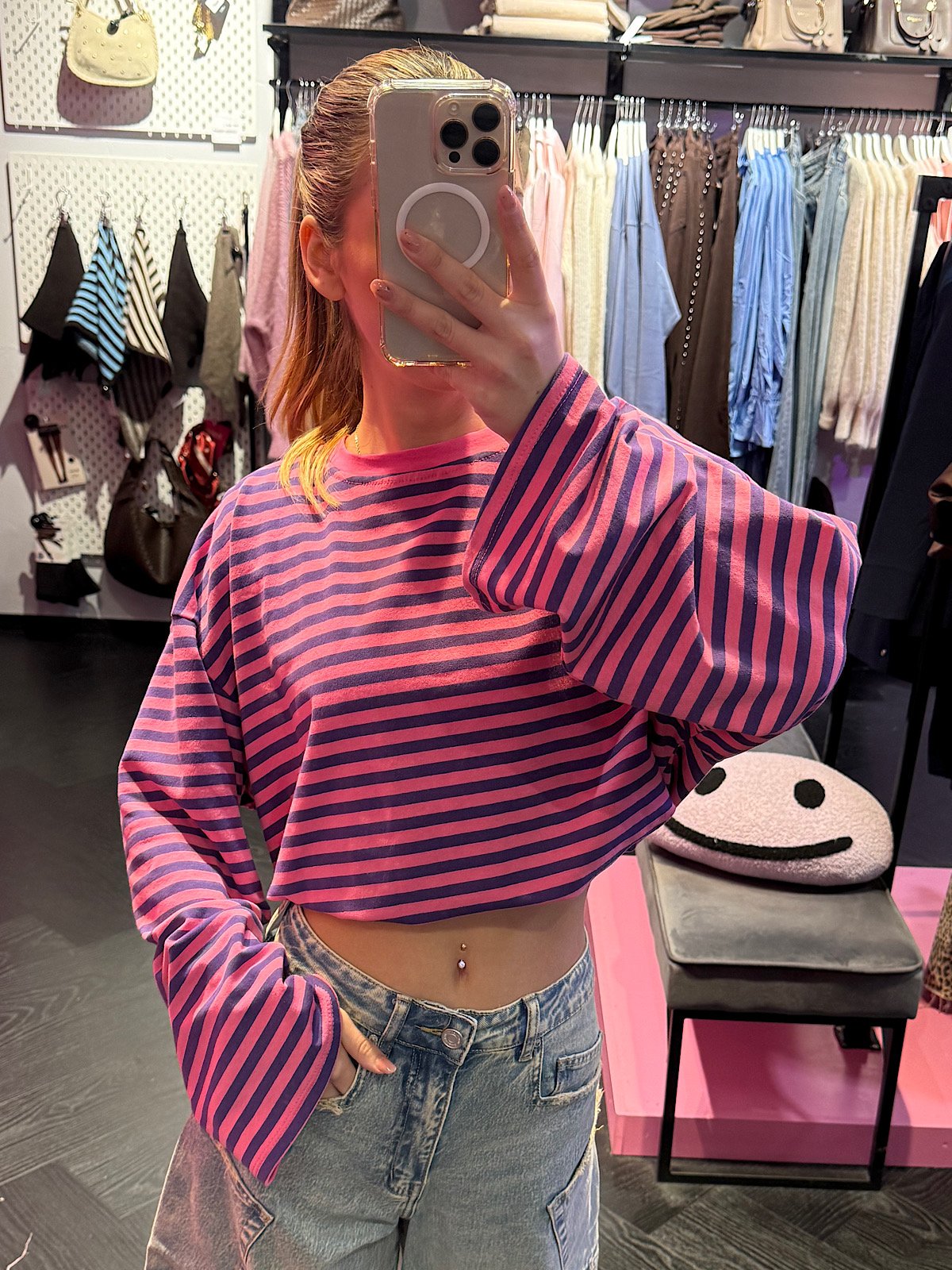 ZM - gestreepte longsleeve - roze/ paars