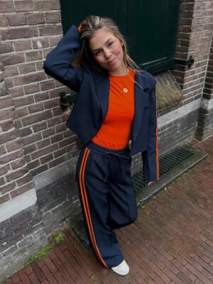 ZM - Navy wide leg met oranje strepen Novi
